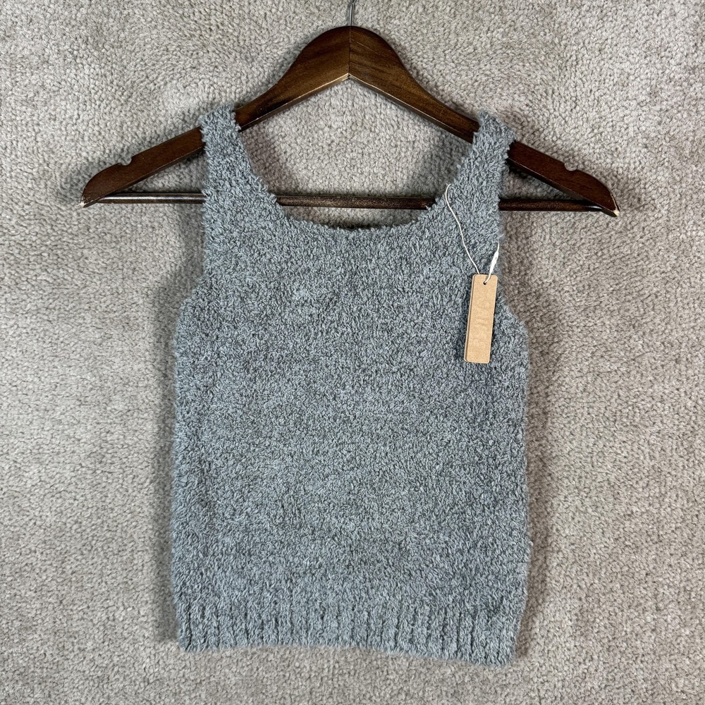 Skims Tank Top Girls 8/10 Gray Cozy Fuzzy Knit Scoop Neck Sleeveless Lounge